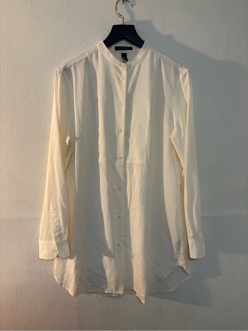 Lauren Ralph Cream Grandad Collar Button-Up Shirt
